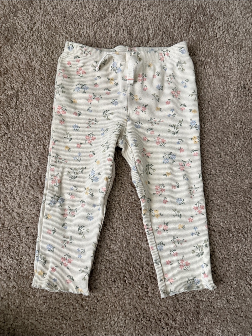 Carter's Cream Floral Ribbed Pajama Pants with Drawstring